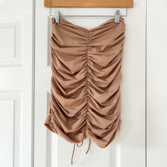Michael Costello x REVOLVE Quinn Taupe Ruched Drawstring Mini Skirt Size Small - Picture 5 of 6